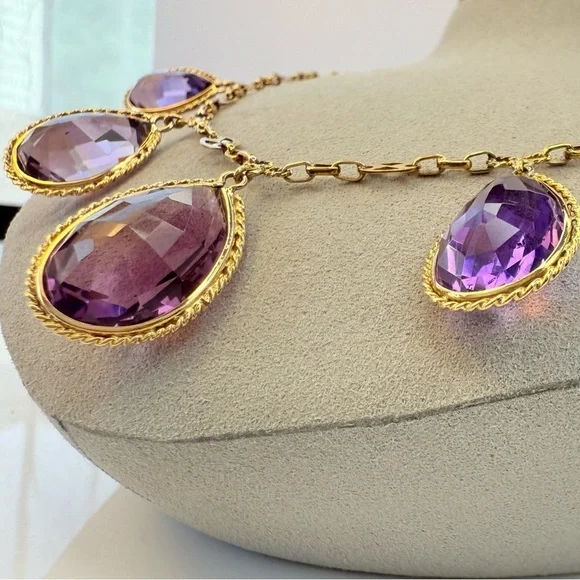 Antique Iberian 17K Gold Imperial Amethyst Fringe Necklace - Picture 13 of 16